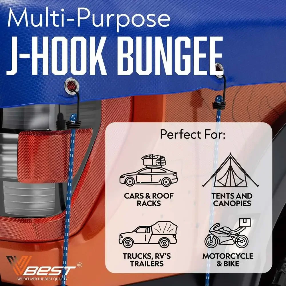 Heavy Duty Bungee Cords with Hooks Set 20 Piece Assorted Sizes UV Resistant
